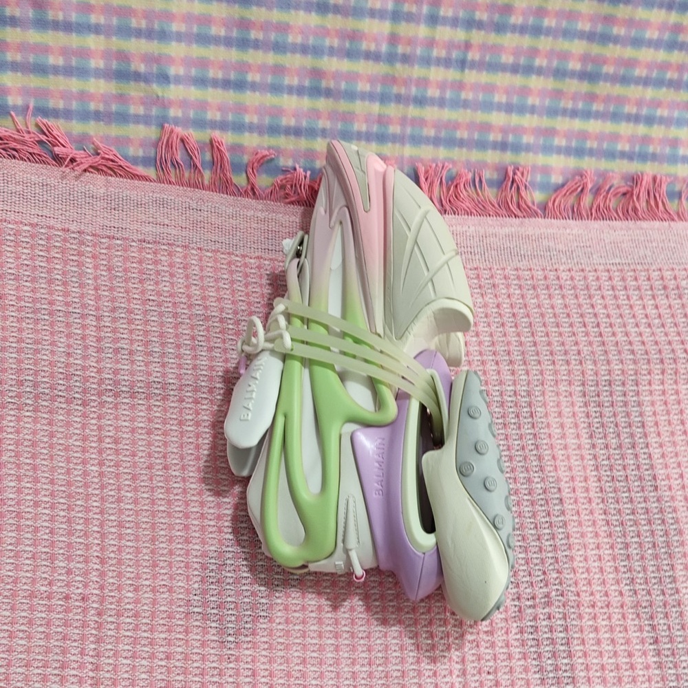 Balmain Women White Sneakers with Pink and Green Accents - Picture 6 of 11